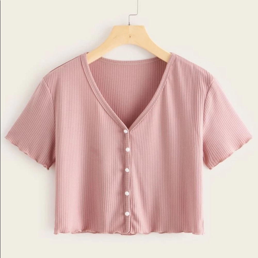 Button up V-neck Ribbed Tee